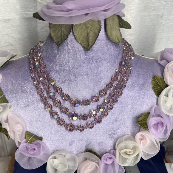 VTG Crystal Classic Aurora Borealis Shine Beaded 3 Strand 16